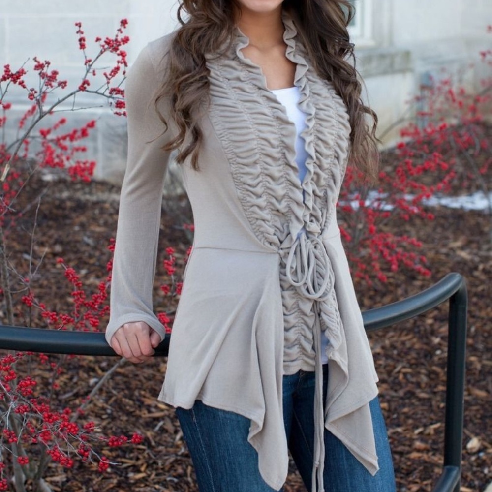 Taupe Ruffle Cardigan